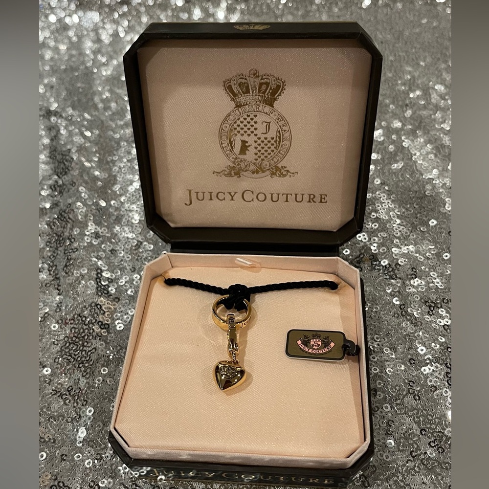 Juicy Couture Gold Heart Charm on Black Cord Bracelet